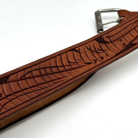 HAND TOOLED BROWN LEATHER MENS BELT FASHION WORK CASUAL OFFICE WEAR MEN BELTS me - Picture 5 of 12